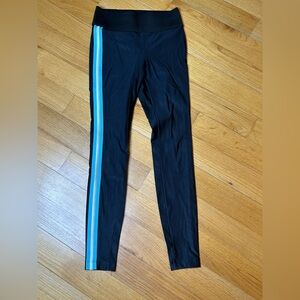 Koral Legggings Women’s Size Small Black With Blue Silver Stripe